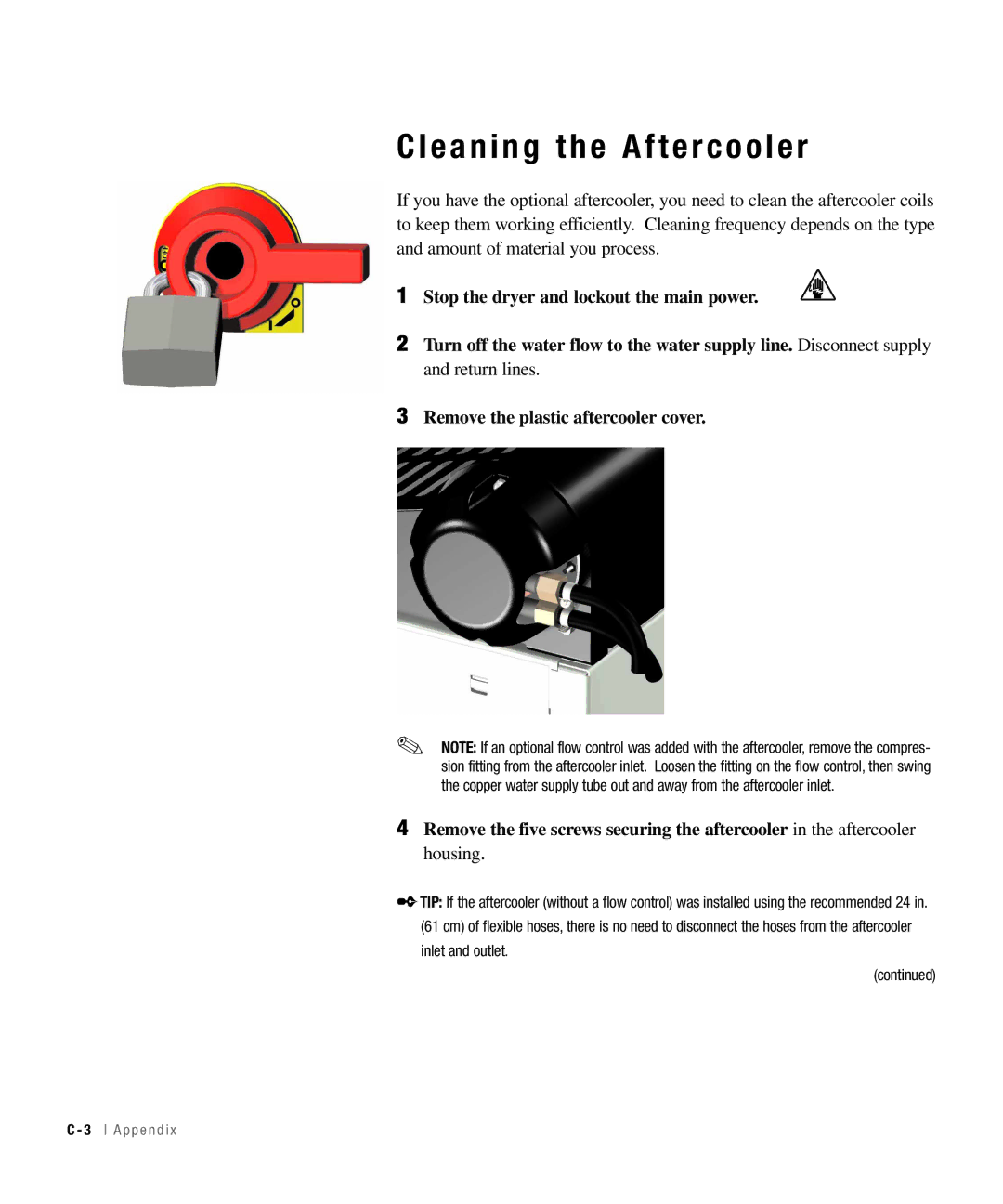 Conair 50, 25, 15, 100 specifications Cleaning the Aftercooler 