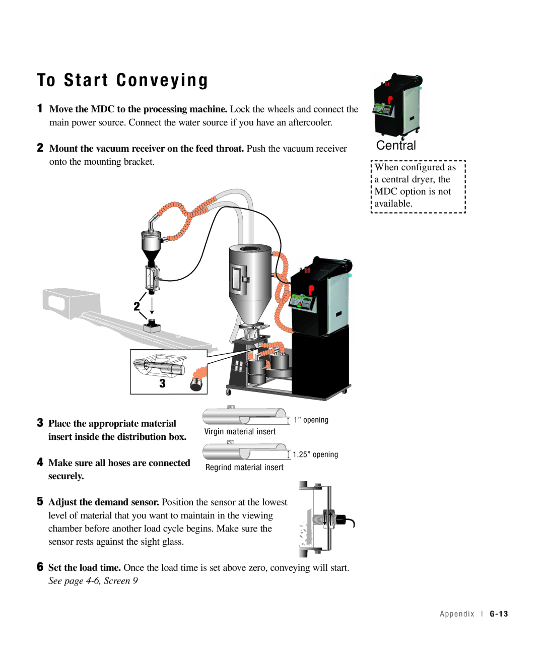 Conair 100, 25, 15, 50 specifications To Start Conveying 