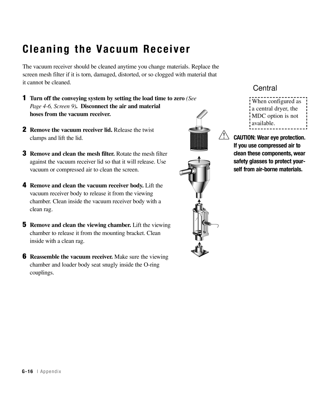 Conair 50, 25, 15, 100 specifications Cleaning the Vacuum Receiver, Remove and clean the mesh filter. Rotate the mesh filter 