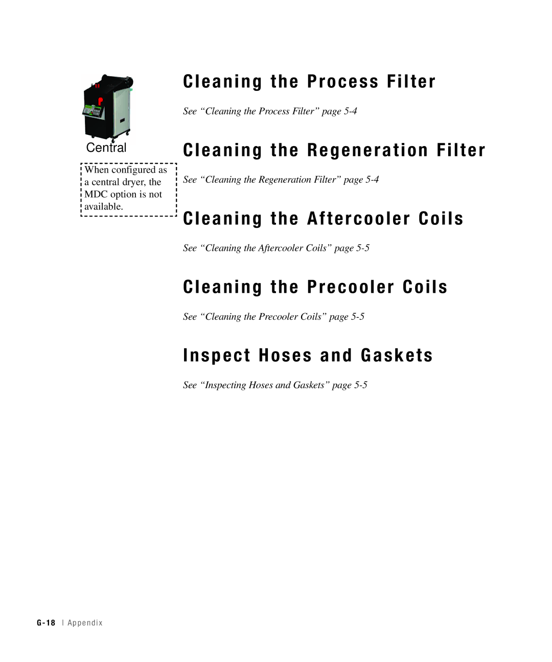 Conair 25, 15, 50, 100 specifications Cleaning the Process Filter, Inspect Hoses and Gaskets 