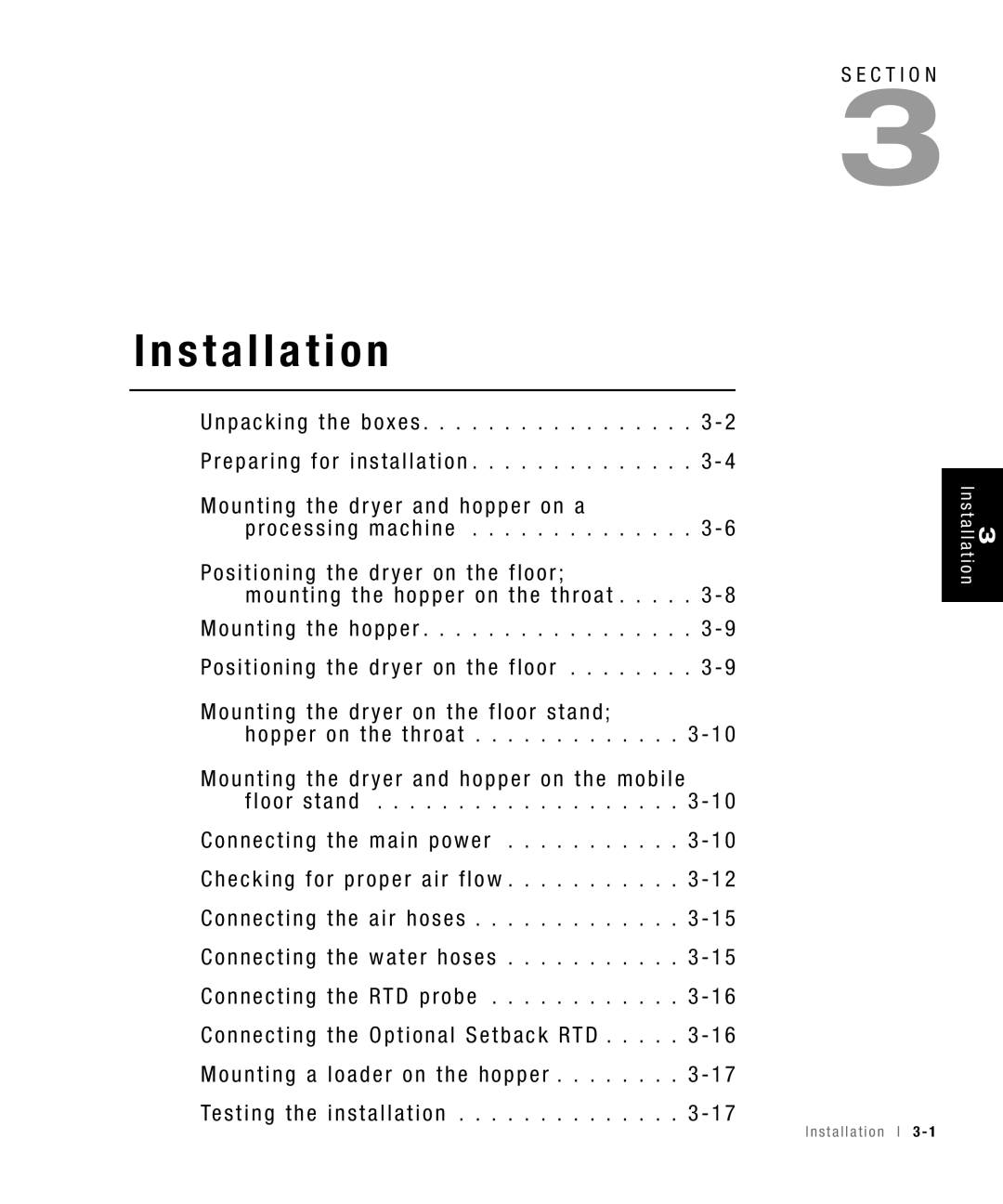 Conair 100, 25, 15, 50 specifications Installation 