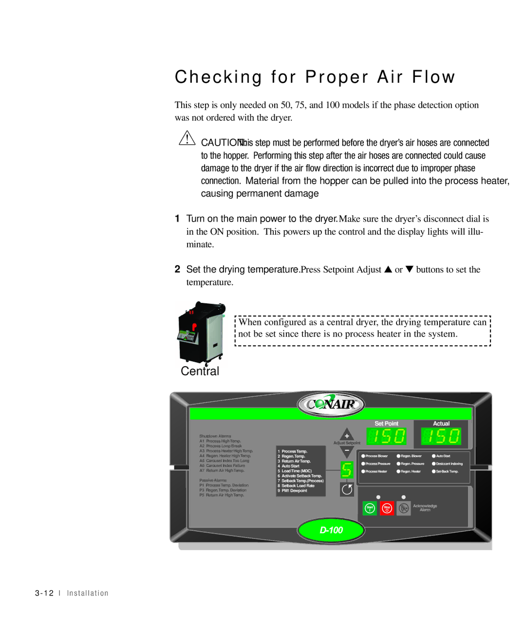 Conair 50, 25, 15, 100 specifications Checking for Proper Air Flow, Causing permanent damage 