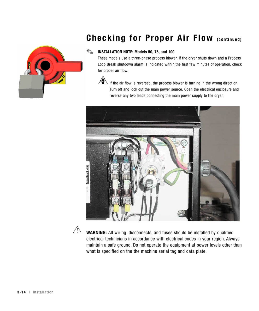 Conair 25, 15, 100 specifications Installation Note Models 50, 75 