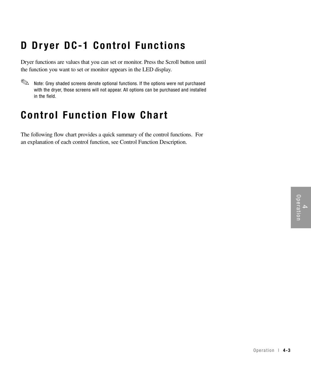 Conair 100, 25, 15, 50 specifications Dr yer DC 1 Control Functions, Control Function Flow Chart 