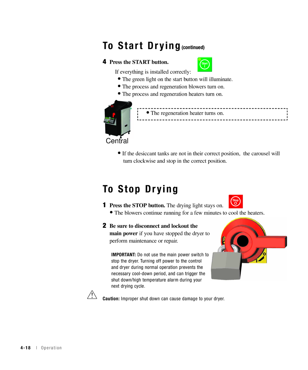 Conair 50, 25, 15, 100 specifications To Stop Dr ying, Press the Start button 