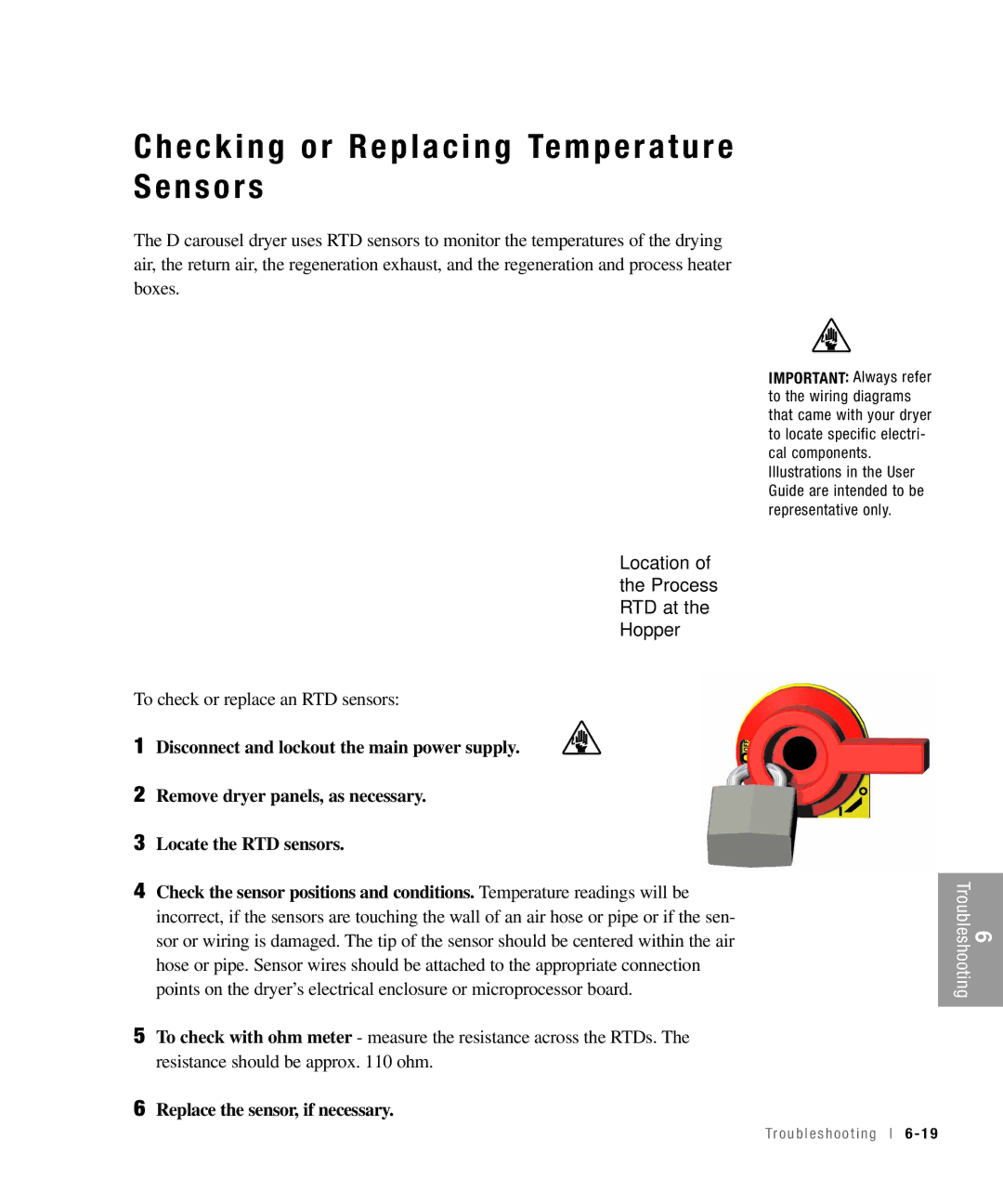 Conair 15, 25, 50, 100 specifications Checking or Replacing Temperature Sensors, Replace the sensor, if necessary 