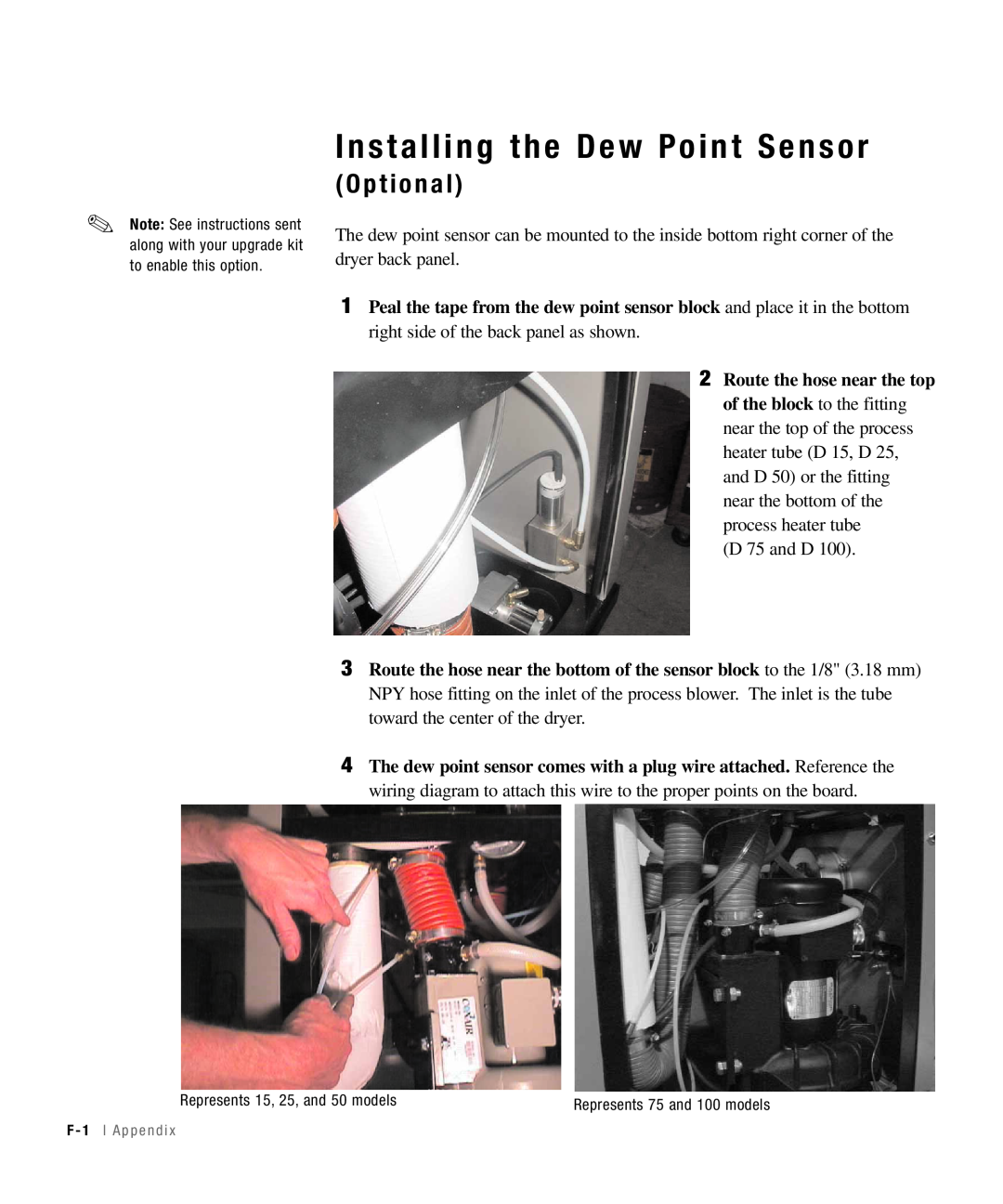 Conair 50, 25, 15, 100 specifications Installing the Dew Point Sensor, O p t i o n a l 