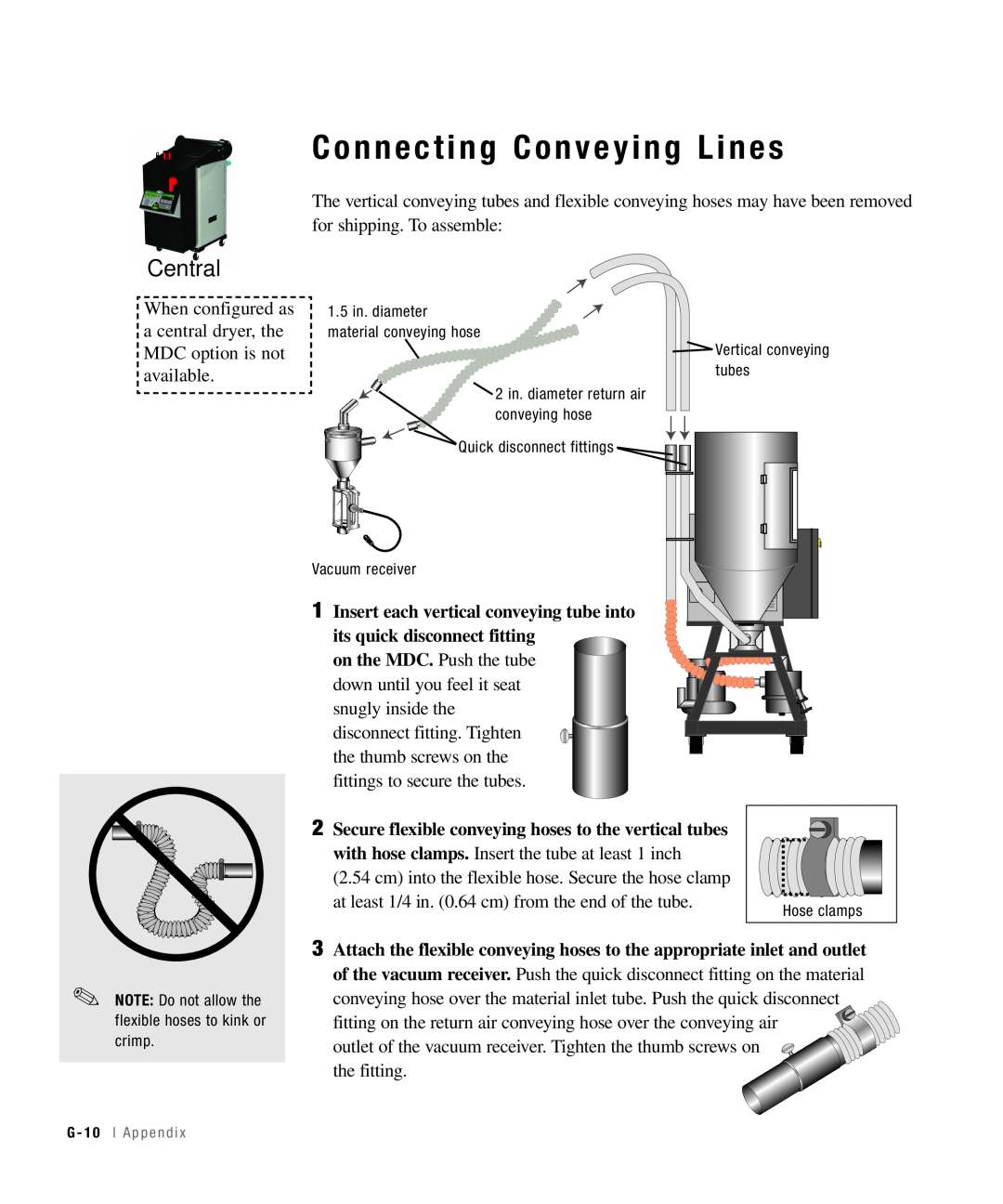 Conair 25, 15, 50 Connecting Conveying Lines, Central, 1.5 in. diameter material conveying hose, Vertical conveying, crimp 