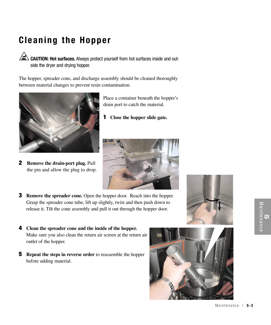 Conair 100, 25, 15, 50 specifications Cleaning the Hopper, M a i n t e n a n c e 