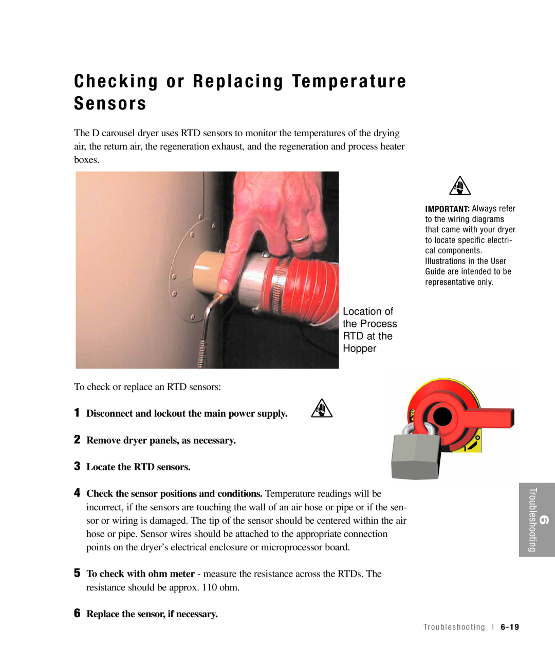 Conair 15, 25, 50, 100 specifications Checking or Replacing Temperature Sensors 