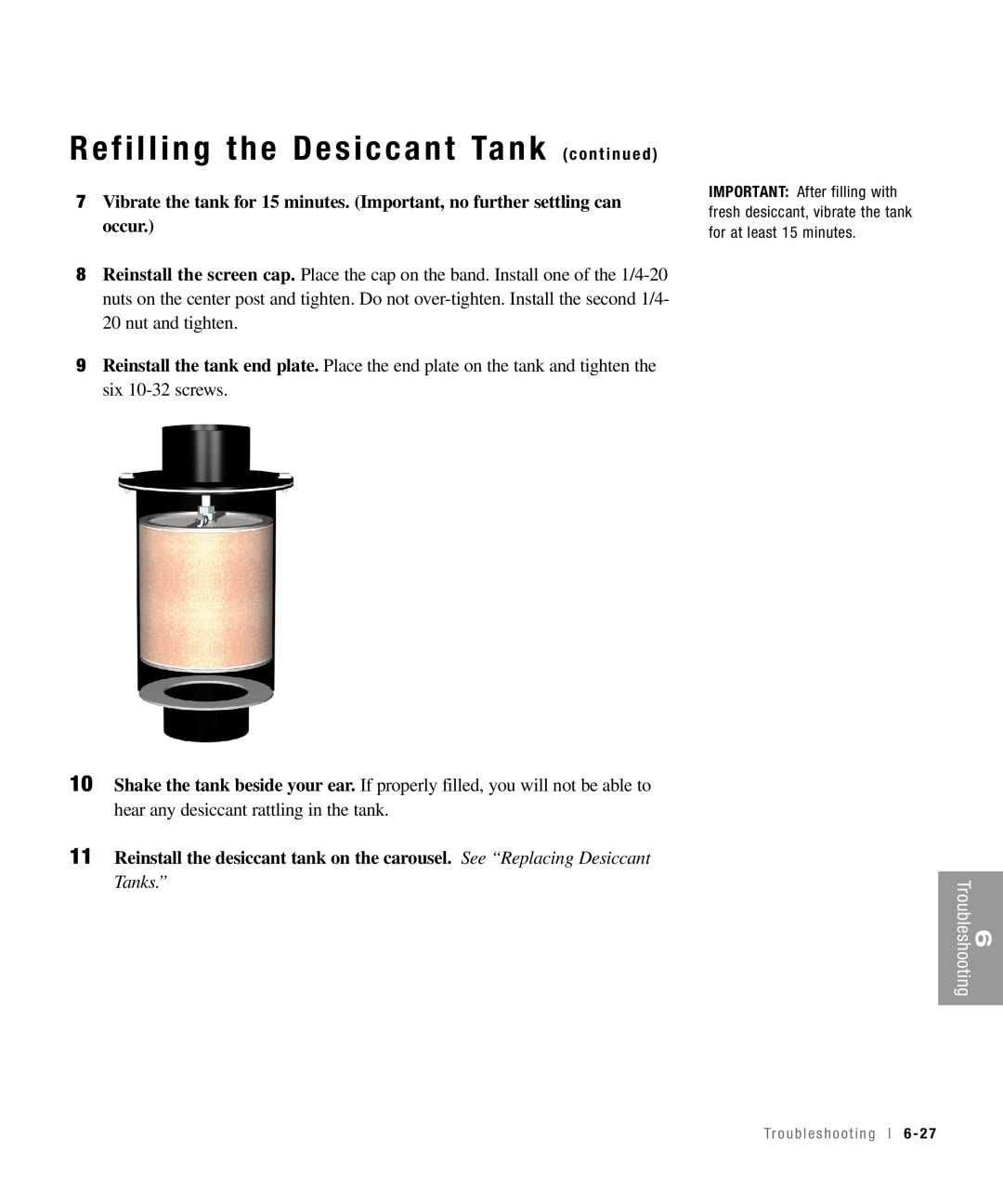 Conair 15, 25, 50, 100 specifications Refilling the Desiccant Tank c o n t i n u e d, Troubleshooting 