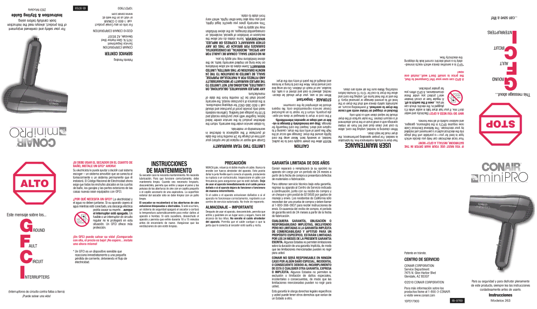 Conair 263 important safety instructions Corporation Conair, Conair Corporation 