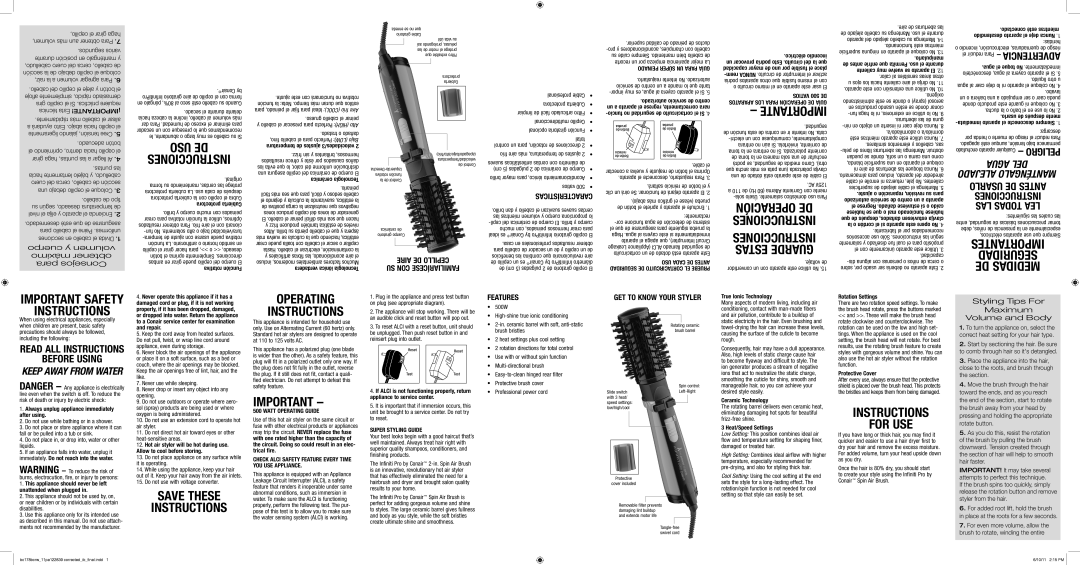 Conair BC178BCRW important safety instructions Segundos varios, Una debajo cepillo el Coloque 