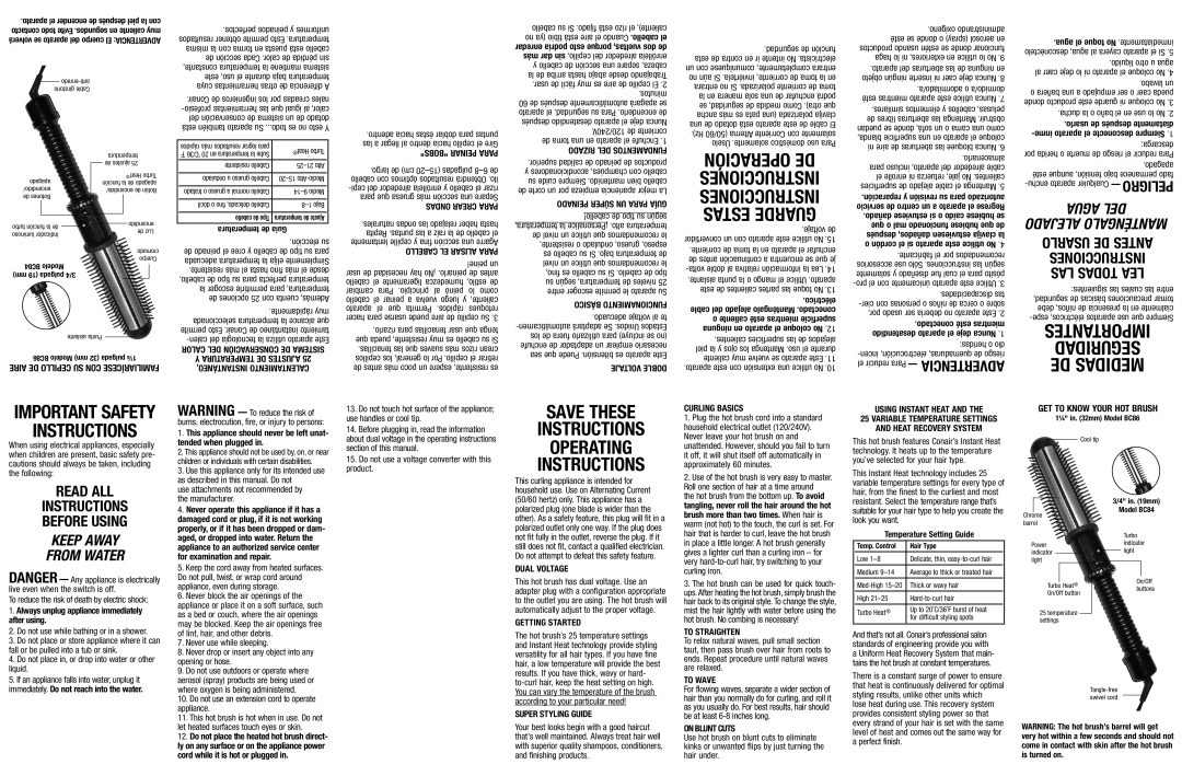 Conair BC84, BC86 important safety instructions Cabello EL Alisar Para, Peinado Súper UN Para Guía, Básico Funcionamiento 
