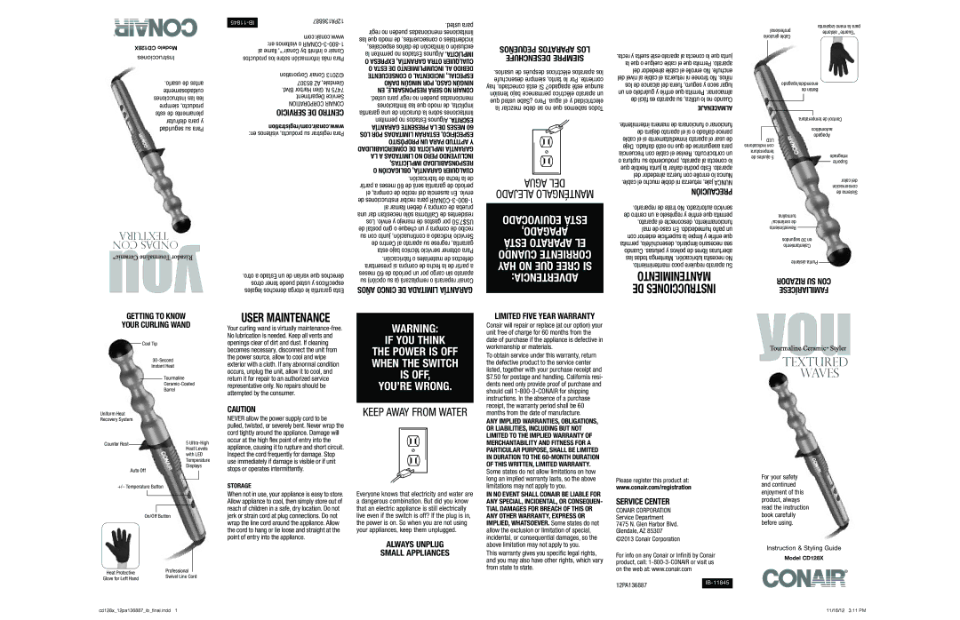 Conair CD128X warranty Servicio DE Centro, Pequeños Aparatos LOS Desenchufe Siempre, Almacenaje, Storage 