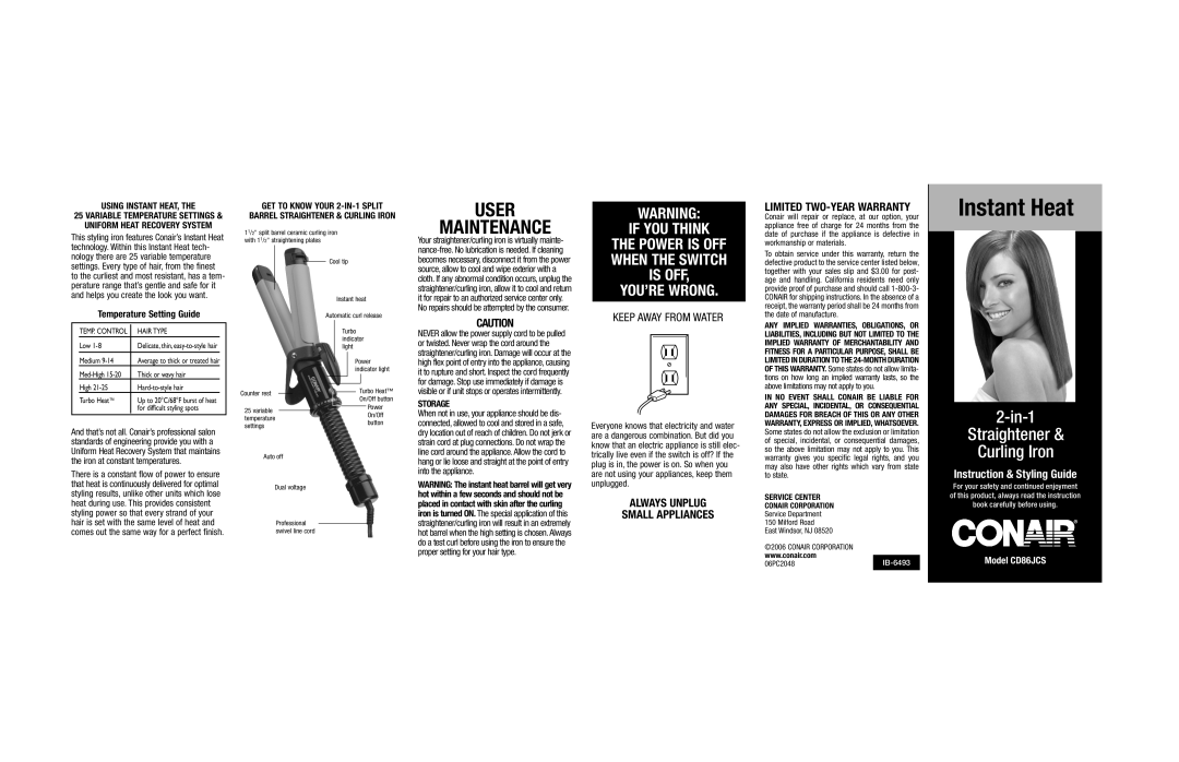 Conair CD86JCS important safety instructions User Maintenance, Using Instant HEAT, GET to Know Your 2-IN-1 Split, Storage 