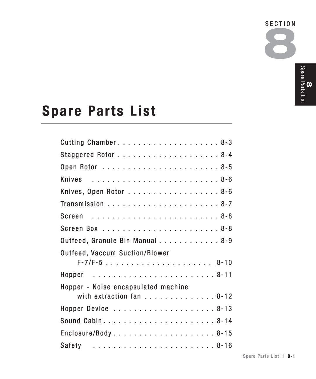 Conair CHS-810 manual Spare Parts List, S a f e t y 