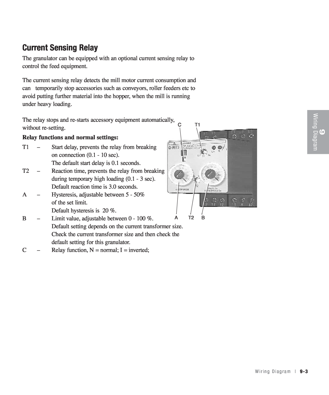 Conair CHS-810 manual Current Sensing Relay, Relay functions and normal settings, Wiring Diagram 