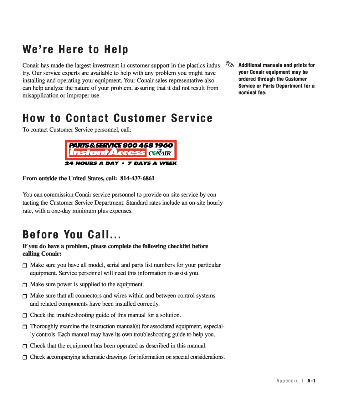 Conair CHS-810 We’re Here to Help, How to Contact Customer Ser vice, Before You Call, From outside the United States, call 
