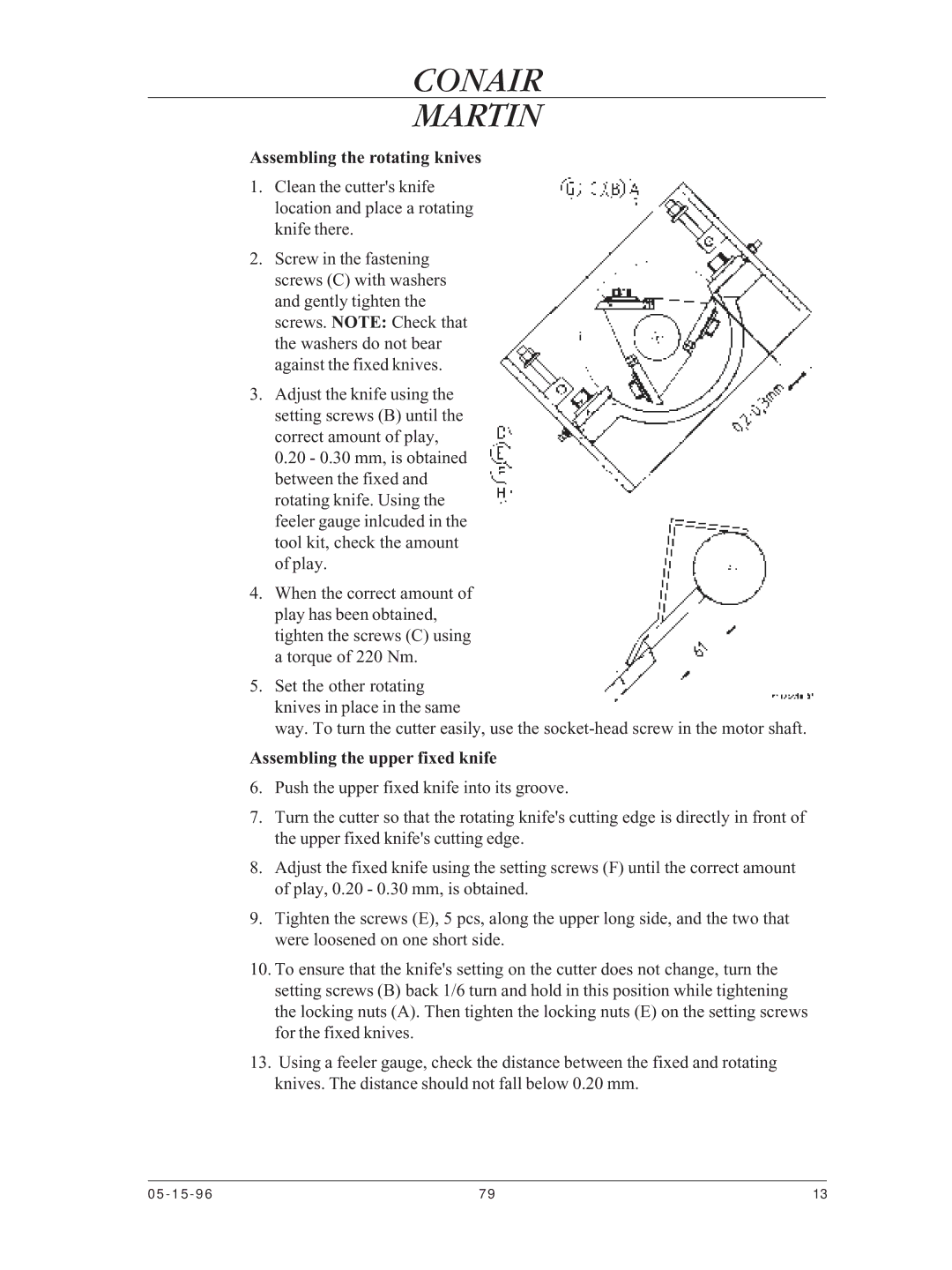 Conair CMA-79 manual Assembling the rotating knives, Assembling the upper fixed knife 