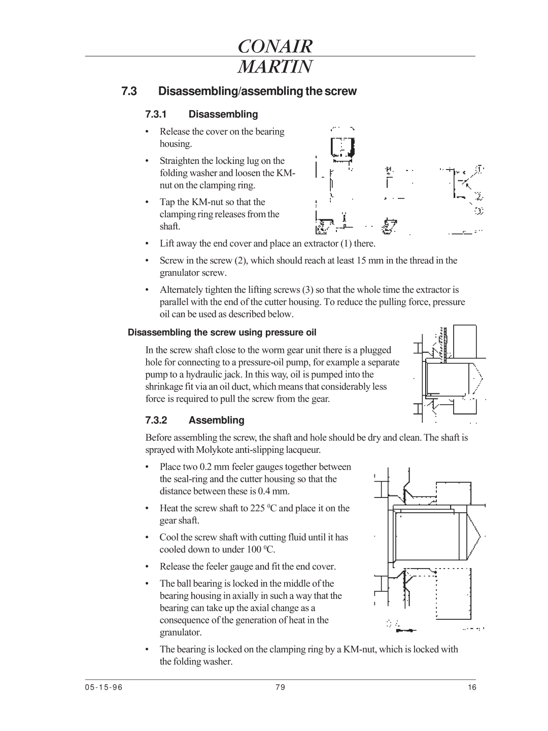 Conair CMA-79 manual Disassembling/assembling the screw, Assembling 