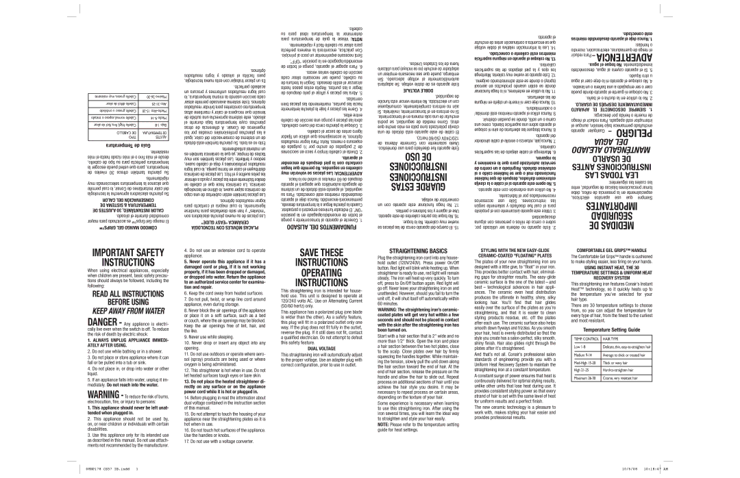 Conair CS57 important safety instructions Straightening Basics 