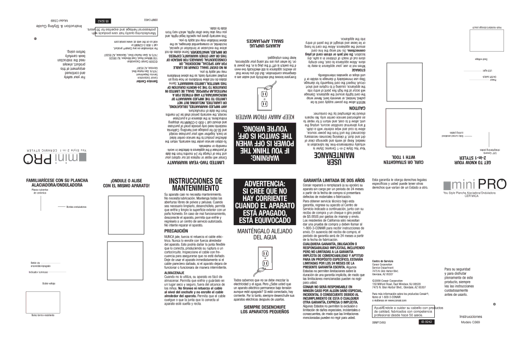 Conair CS69 important safety instructions Storage, Straighten or Curl, ¡ONDULE O Alise, CON EL Mismo Aparato, Almacenaje 