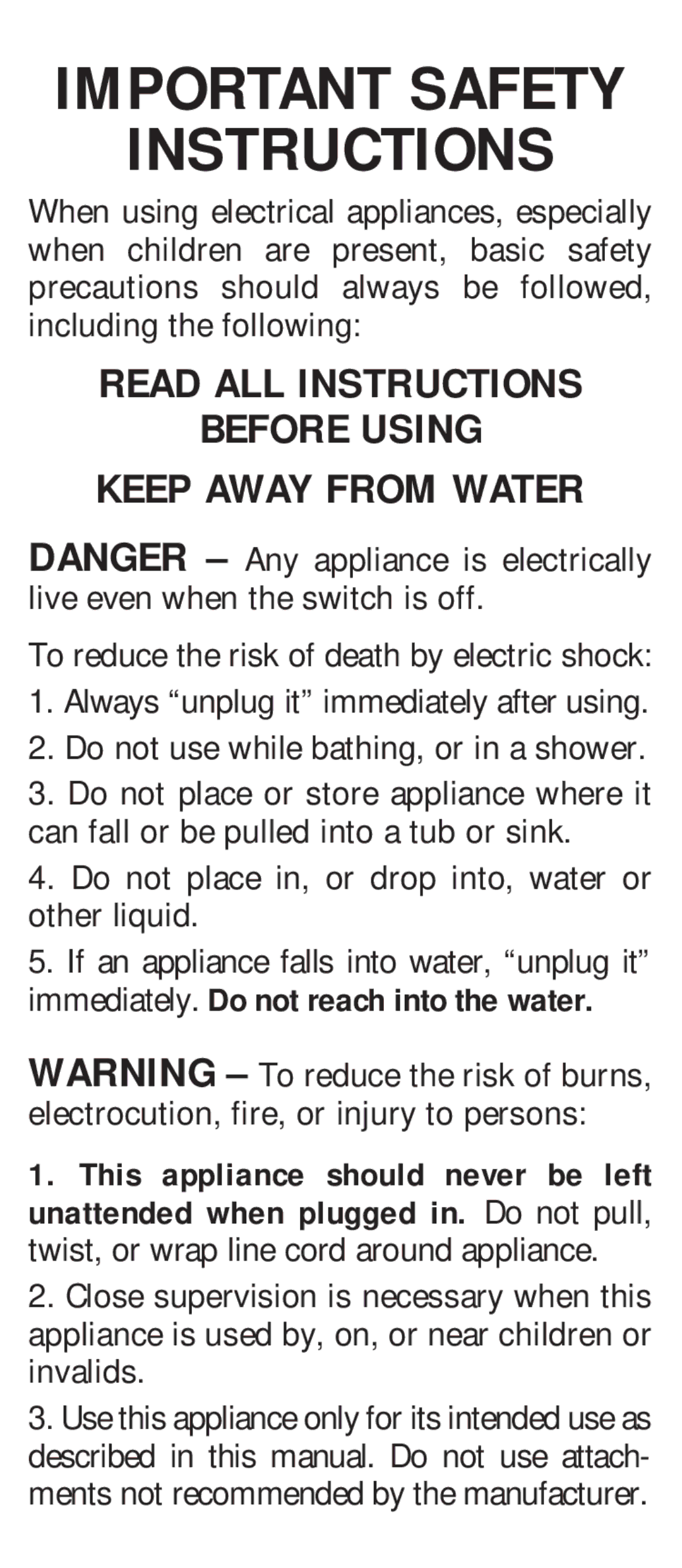 Conair CS7CSC manual Instructions, Before Using 