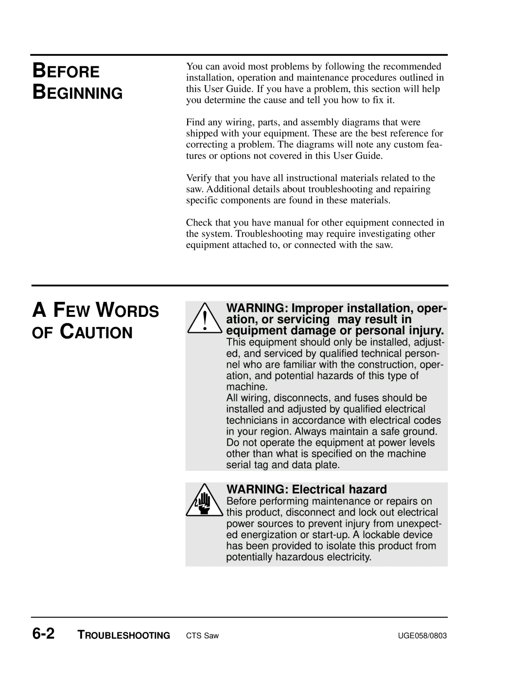 Conair CTS 9, CTS 7, CTS 5 manual Before Beginning, FEW Words of Caution 