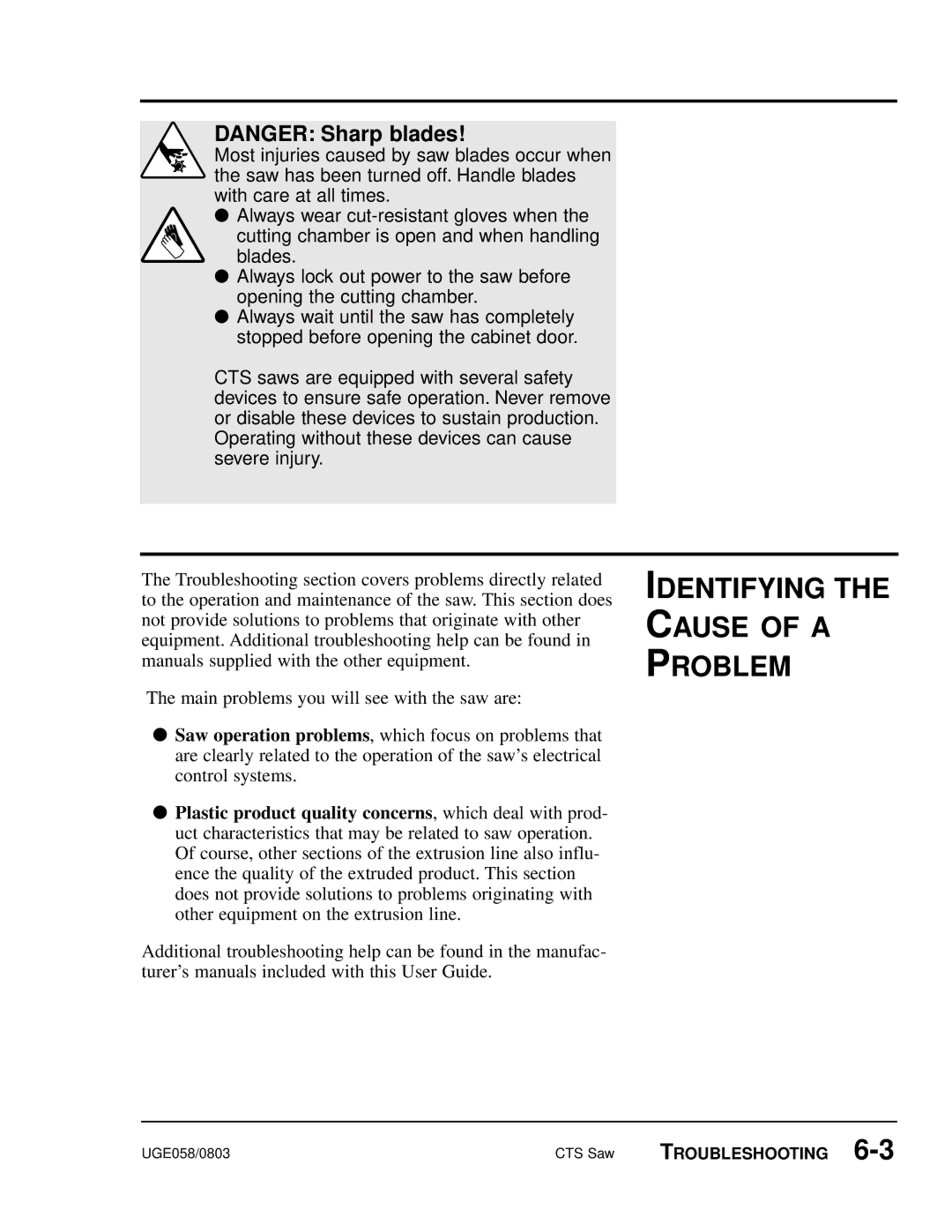 Conair CTS 7, CTS 9, CTS 5 manual Identifying Cause of a Problem 