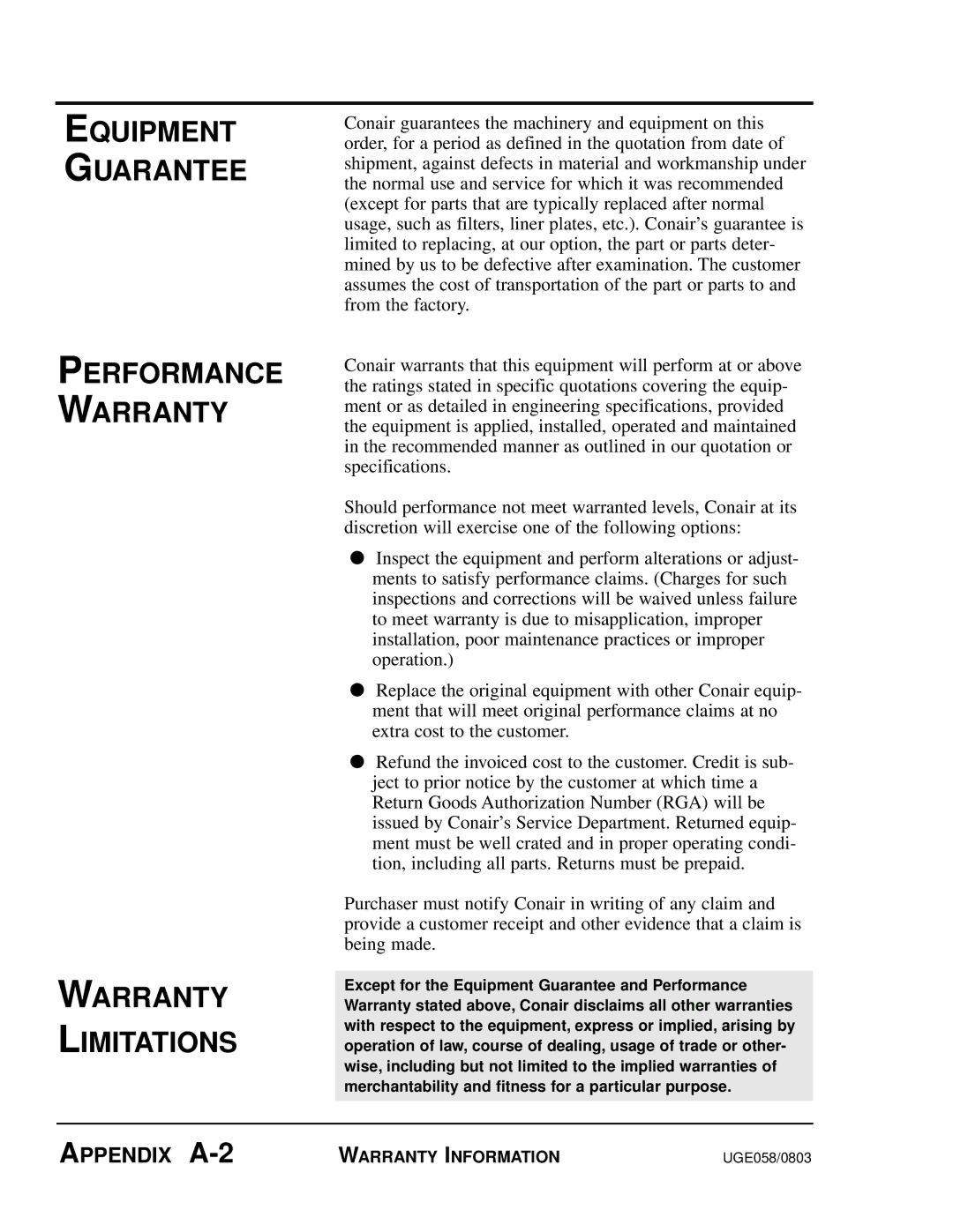 Conair CTS 5, CTS 9, CTS 7 manual Appendix A-2 