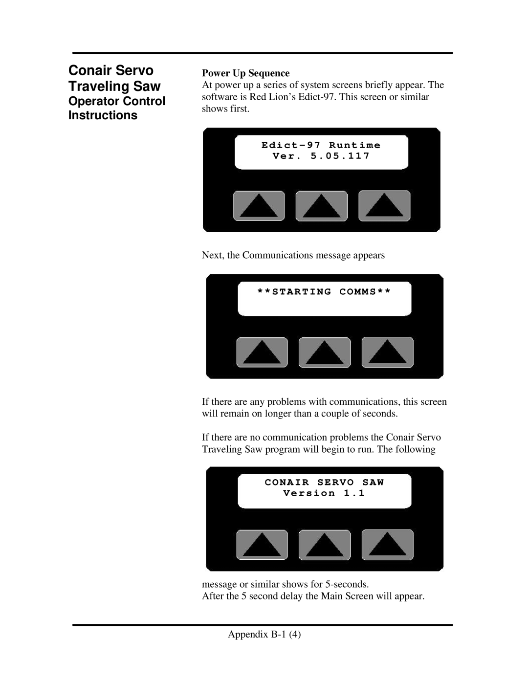 Conair CTS 9, CTS 7, CTS 5 manual Power Up Sequence, Starting Comms 