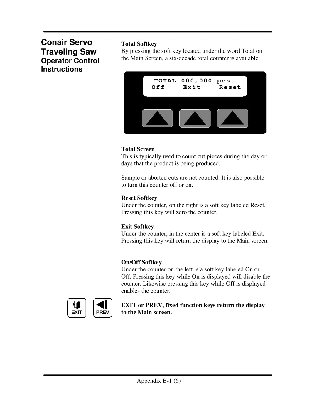 Conair CTS 5, CTS 9, CTS 7 manual Total Softkey, Total Screen, Reset Softkey, Exit Softkey 