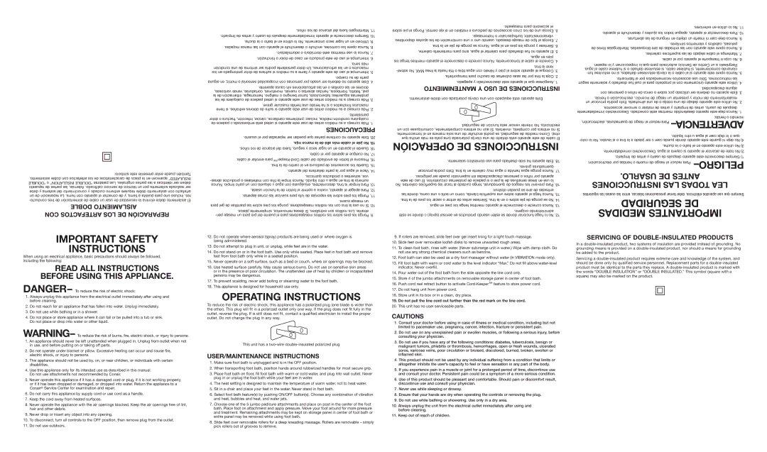 Conair FB51R operating instructions Important Safety Instructions, Operating Instructions, Seguridad DE 