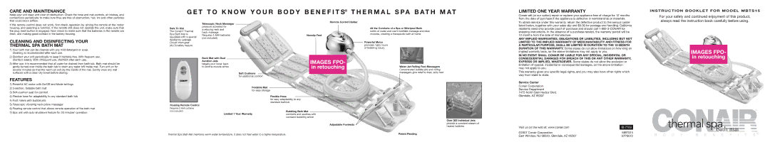 Conair Foot Rollers Care and Maintenance, Limited ONE Year Warranty, Cleaning and Disinfecting Your, Thermal Spa Bath Mat 