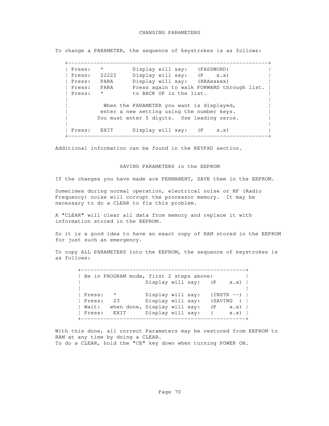 Conair GB/ WSB manual Changing Parameters, Password 