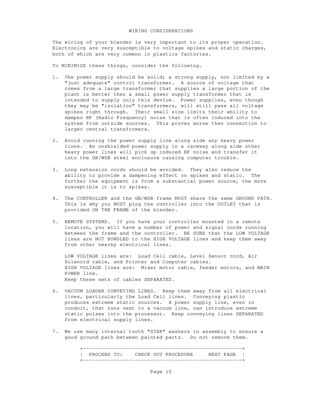 Conair GB/ WSB manual Wiring Considerations, Proceed to Check OUT Procedure Next 