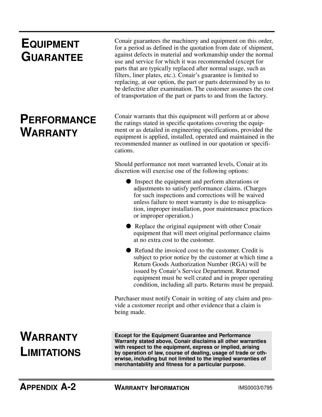 Conair GB/ WSB manual Appendix A-2 