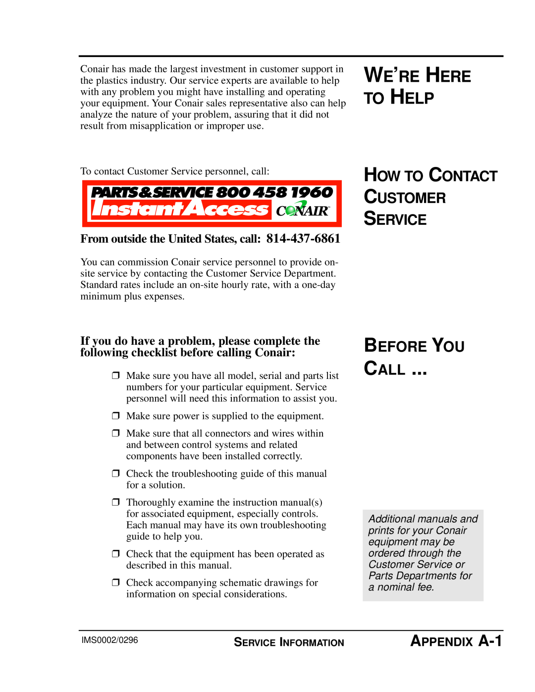 Conair GB/ WSB manual We’Re Here To Help, APPENDIX A-1, Call, How To Contact Customer Service, Before You 