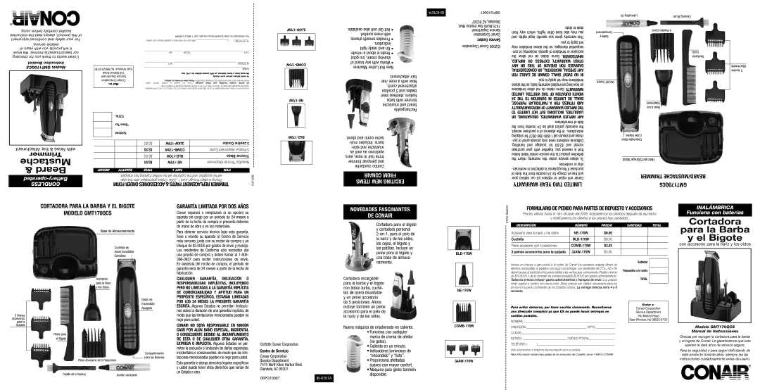 Conair GMT170QCS important safety instructions Cortadora Para la Barba El Bigote 