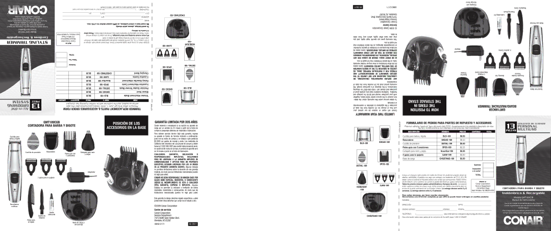 Conair GMT189GB user manual Mmeri Eard/B TacheMus, Warranty Year TWO Limited 