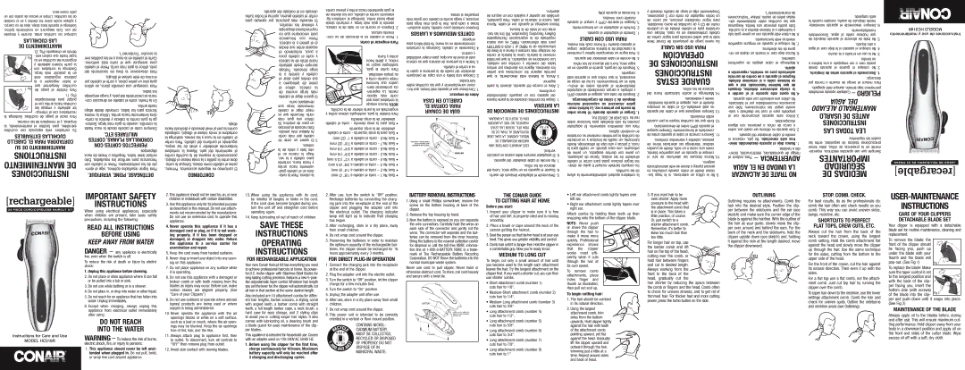 Conair HC318R important safety instructions Cable CON USO Para, Cable SIN USO Para, Casa EN Cabello, Batería LA, Contorneo 