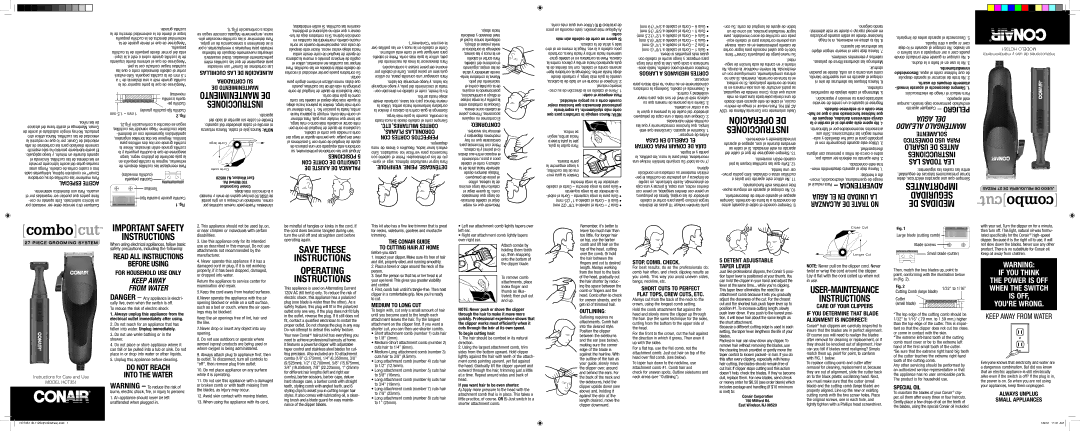 Conair HCT351 operating instructions Abajo hacia, Corto, Cabello el cortar Para, Pelo del nacimiento, Óptima, Rando, Lo No 