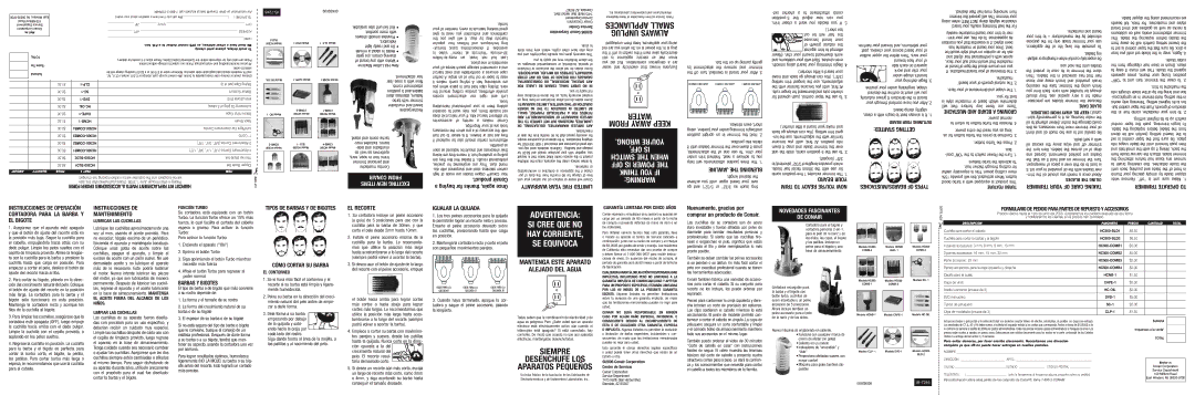 Conair HCT420CSV Warranty Year Five Limited, Instrucciones DE Mantenimiento, Barbas Y Bigotes, Cómo Cortar SU Barba 