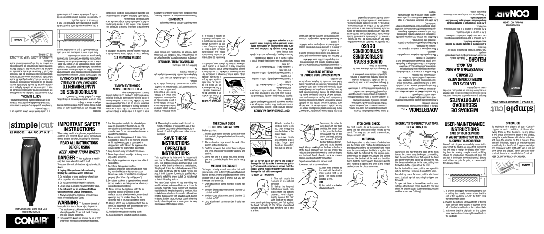 Conair IB-9/344 important safety instructions ETC Militares Cortes, Casa SU EN Cabello, PLANAS, Coronillas, Outlining 