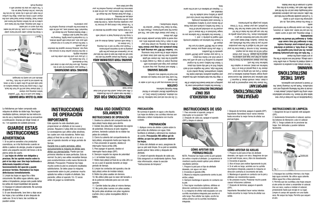 Conair LWD1P operating instructions ToleanC Your haverS, HavingS, Oury egsL Bi/ inikarea, AutionC, Precaución, Preparación 