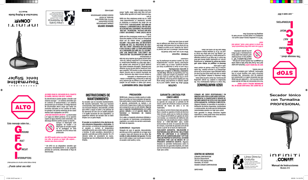 Conair Model 213 important safety instructions Conair Corporation 