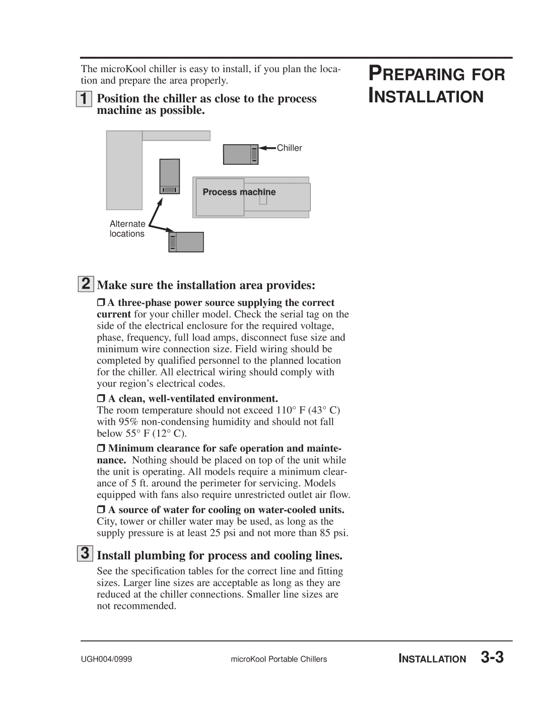 Conair MPW, MPA manual Preparing for Installation, Make sure the installation area provides 