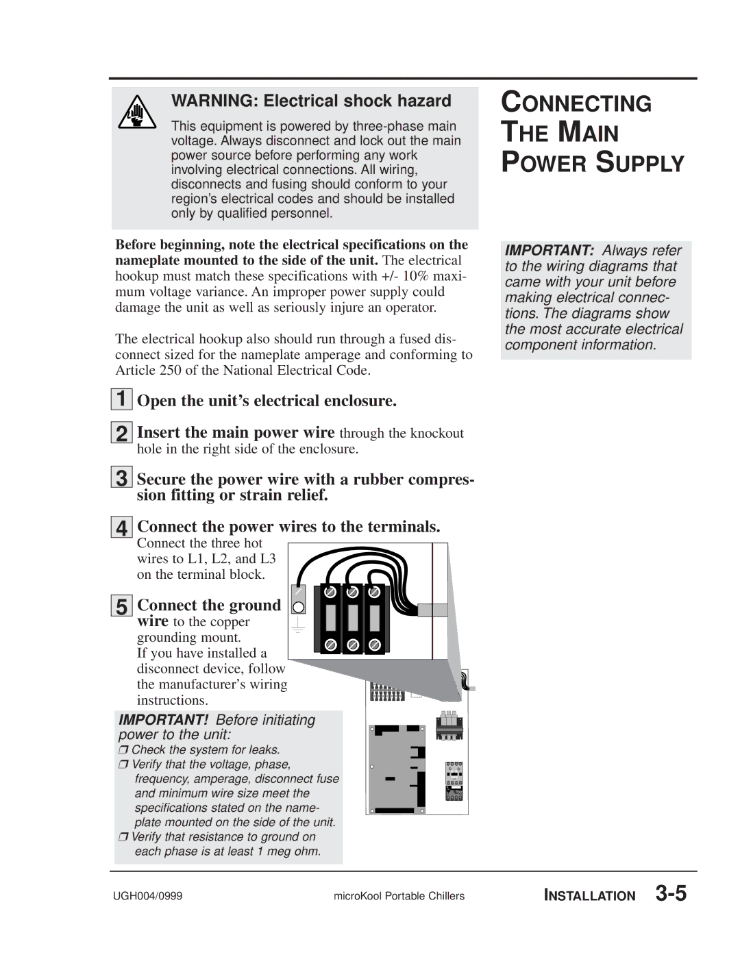 Conair MPW, MPA manual Connecting Main Power Supply, Open the unit’s electrical enclosure 