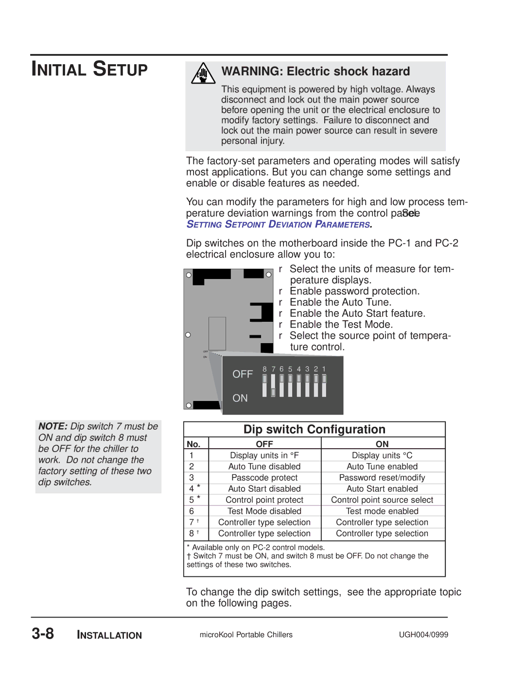 Conair MPA, MPW manual Initial Setup, Dip switch Configuration 